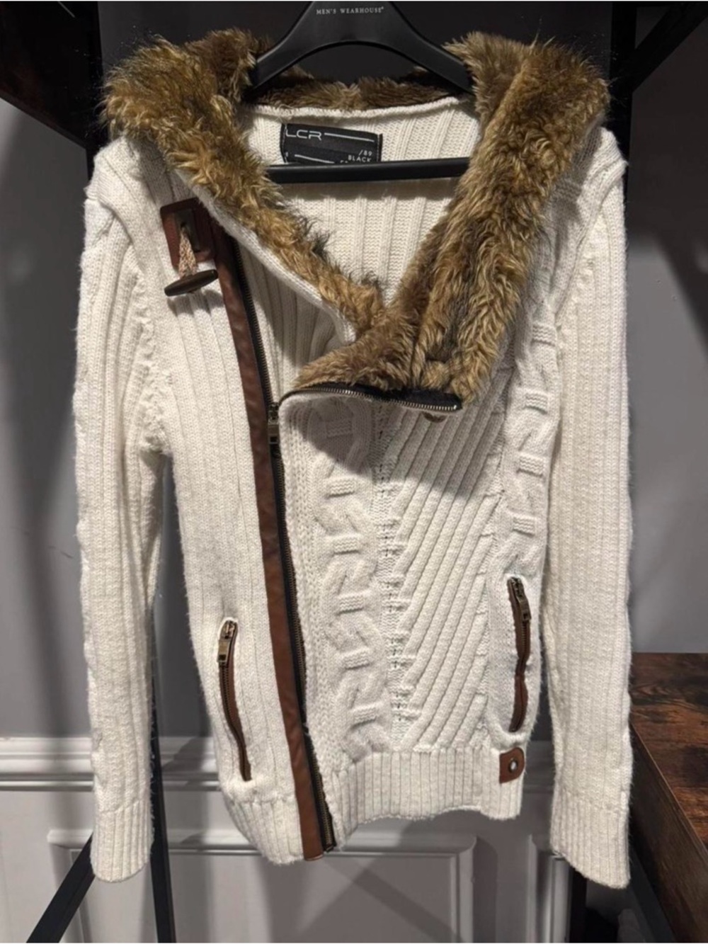 LCR Asymmetrical Fur Zip Up Sweater